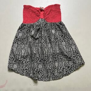 Roxy Women’s Strapless Smocked Mini Dress Black White Pink Size Small Boho Surf